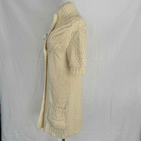 Free People Short Sleeve Cardigan Women XS Chunky Cable Knit Long Bohemian Retro - Picture 7 of 16